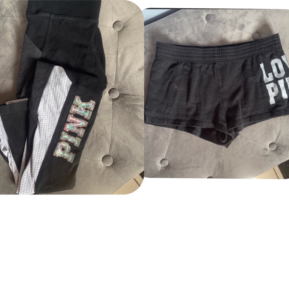 Victoria Secret/Pink: 2PC Bling Set Leggings & Shorts “Love” Logo - Both XS